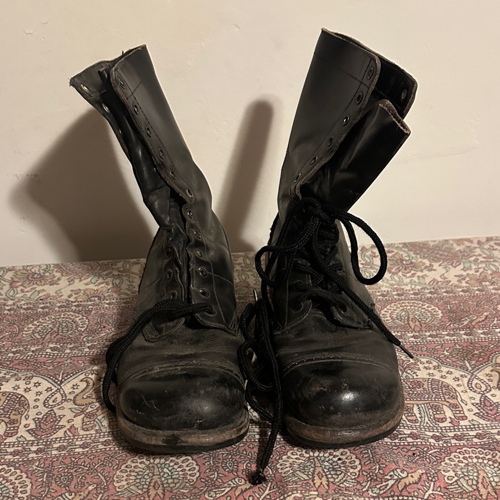 Men's Black Lace-Up Leather Combat Boots jumper boots Military